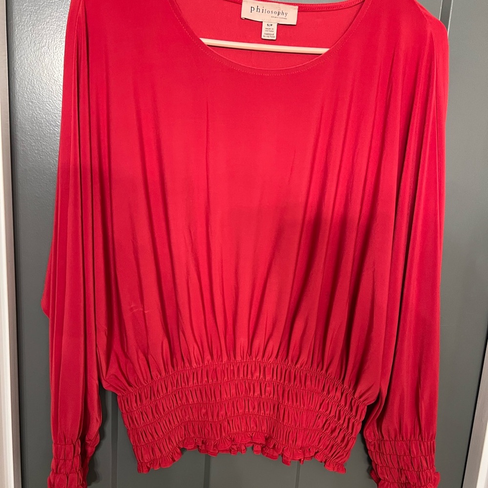 Philosophy Red Women's Blouse ruching at waist and sleeves size small